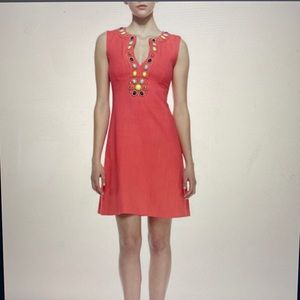 Kate Spade Edith Sleeveless Embellished Neckline Pink Linen Dress Size 6